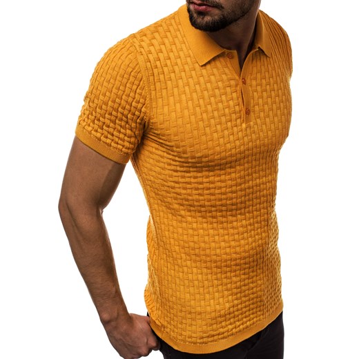 T-shirt męski Ozonee żółty bawełniany 