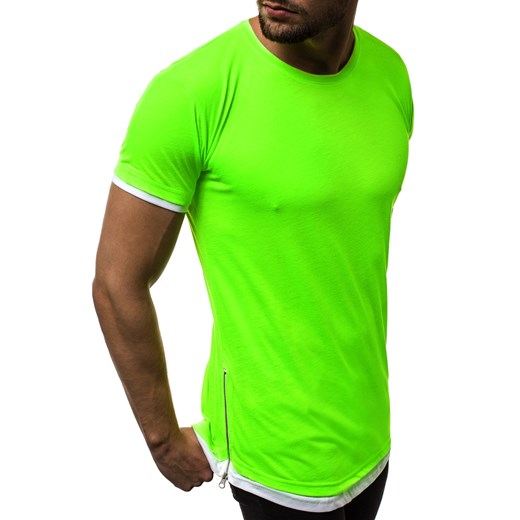 T-shirt męski Ozonee bez wzorów zielony z krótkim rękawem 