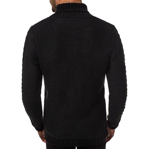 Sweter męski czarny Ozonee bez wzorów wełniany 