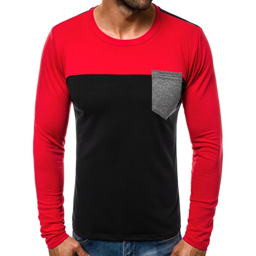 T-shirt męski czerwony Ozonee.pl z długim rękawem casualowy 