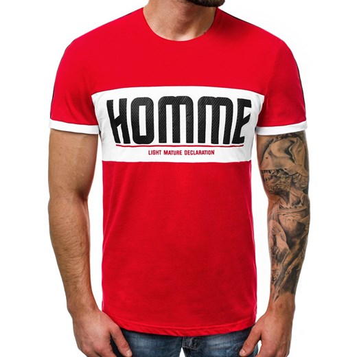 T-shirt męski czerwony Ozonee bawełniany z krótkimi rękawami 