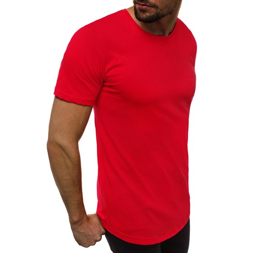 T-shirt męski czerwony Ozonee bawełniany gładki z krótkimi rękawami 