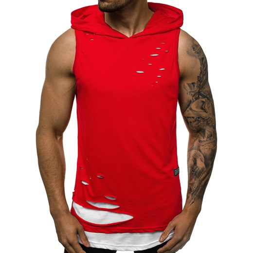T-shirt męski Ozonee w stylu młodzieżowym czerwony bez wzorów 