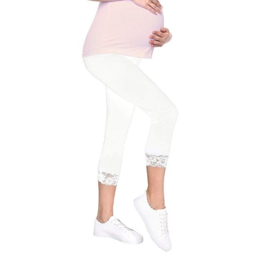 Leginsy ciążowe białe casualowe bawełniane 