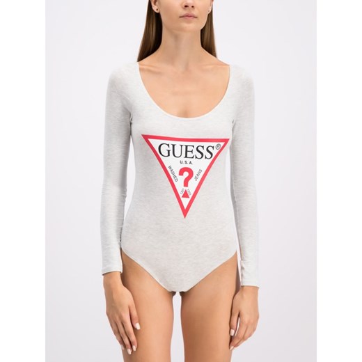 Szara bluzka damska Guess casual z okrągłym dekoltem w nadruki 