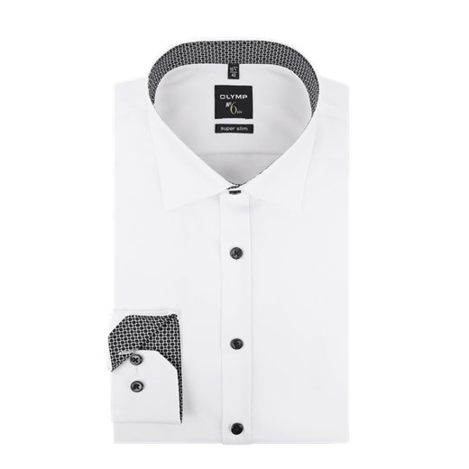 Biała koszula męska Olymp No. Six bez wzorów z kołnierzykiem button down z bawełny 