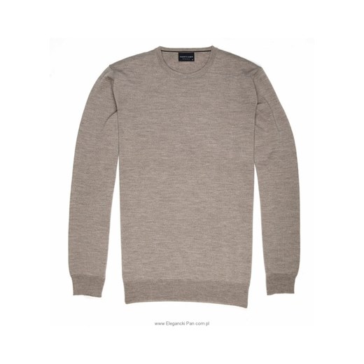 Sweter / pulower O-neck z wełny z merynosów beżowy eleganckipan-com-pl szary dopasowane