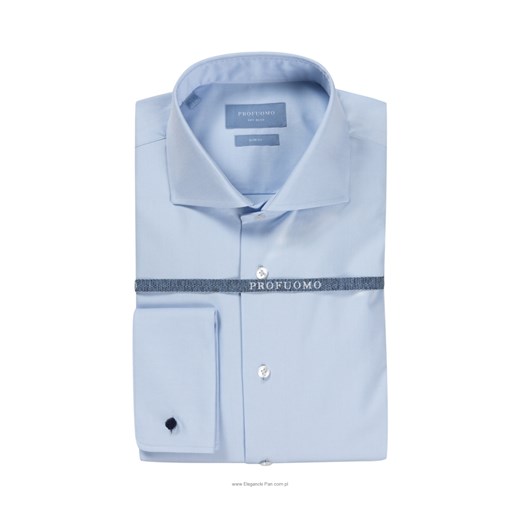 Extra długa błękitna koszula taliowana  (SLIM FIT) z mankietami na spinki eleganckipan-com-pl niebieski bawełniane