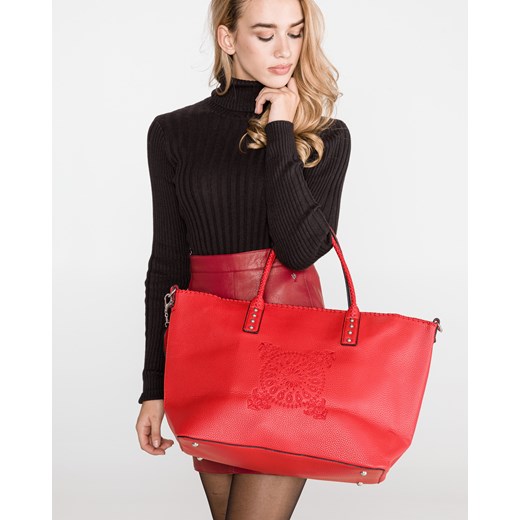 Shopper bag Desigual na ramię elegancka z tłoczeniem z breloczkiem 