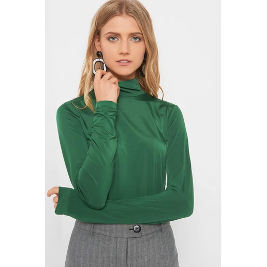 Bluzka damska zielona ORSAY z długimi rękawami z golfem bez wzorów 