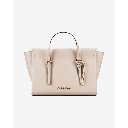 Beżowa shopper bag Calvin Klein matowa z breloczkiem 