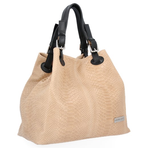 Shopper bag Vittoria Gotti duża bez dodatków do ręki skórzana z tłoczeniem 