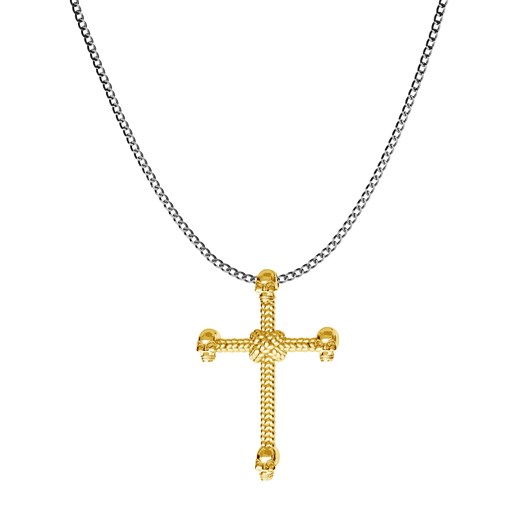 Srebrny naszyjnik krzyż, srebro 925 : Długość (cm) - 60, Kolor pokrycia srebra - Oksydą / Żółtym 18K Złotem