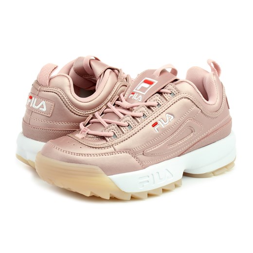 Sneakersy damskie Fila bez wzorów1 różowe na platformie wiązane 