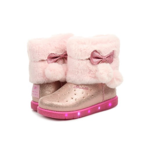 Różowe buty zimowe dziecięce Skechers bez zapięcia 
