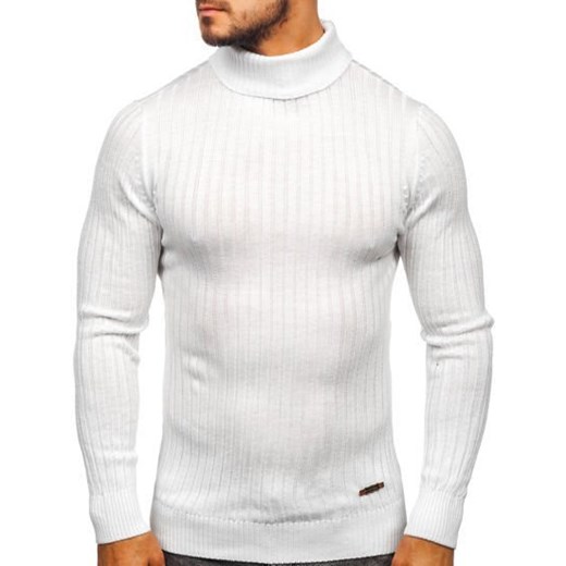 Biały sweter męski Denley bez wzorów 