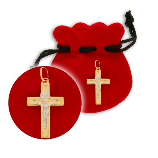 Złoty krzyżyk pr. 585 Krzyżyk płaski z wizerunkiem Jezusa ZK035   uniwersalny PrezentySrebrne.pl
