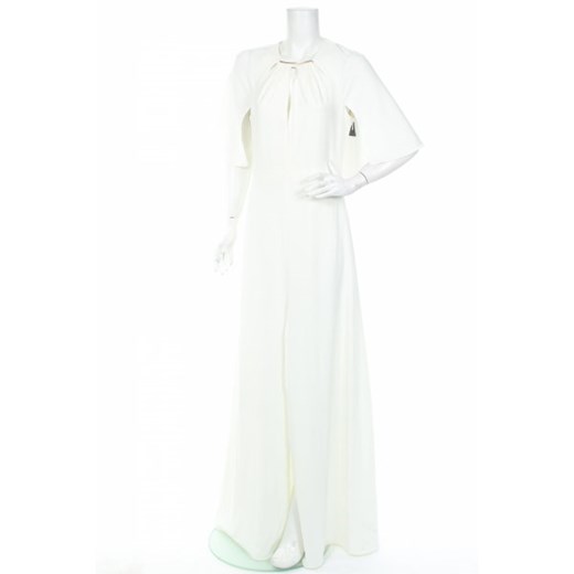 Sukienka Halston Heritage biała z długim rękawem maxi elegancka z okrągłym dekoltem 