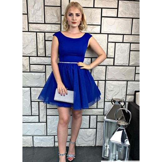 Sukienka niebieska Solmir tiulowa na studniówkę bez rękawów mini 