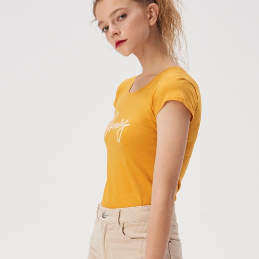 Sinsay - T-shirt z napisem Honey - Żółty  Sinsay M 