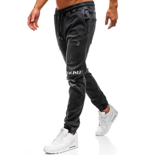 Spodnie jeansowe joggery męskie czarne Denley 2031