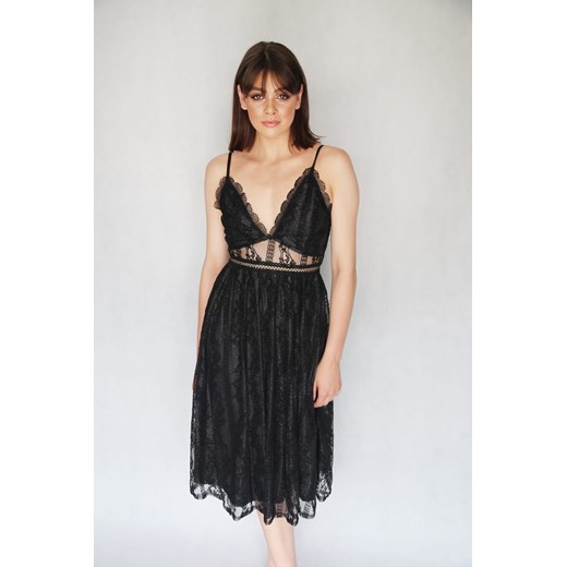 Sukienka Endoftheday midi na ramiączkach letnia czarna na sylwestra z dekoltem w serek 