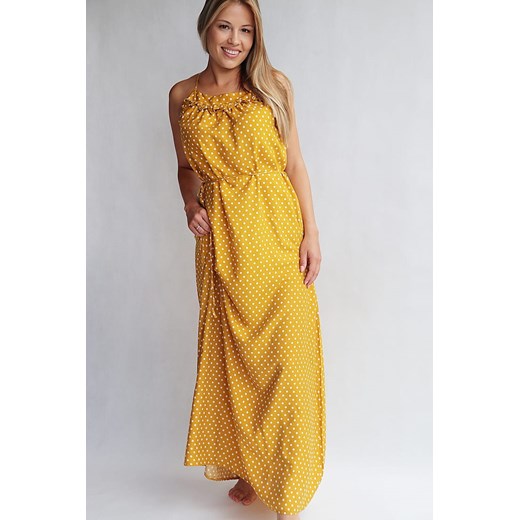 Sukienka Endoftheday z wiskozy maxi na ramiączkach żółta prosta 