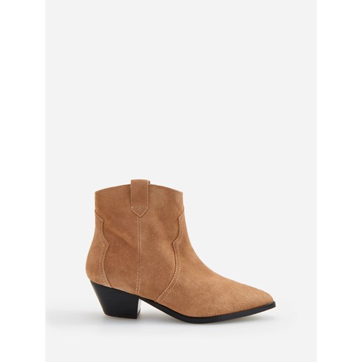 Botki brązowe Reserved bez wzorów ze skóry jesienne bez zapięcia eleganckie 