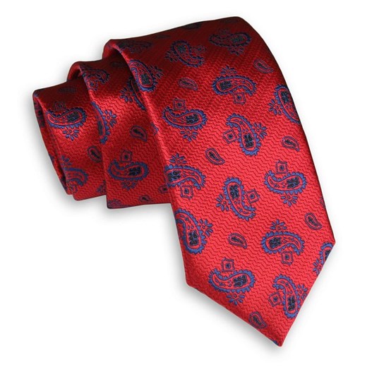 Czerwony Elegancki Męski Krawat -ALTIES- 6 cm, Klasyczny, w Niebieski Wzór Paisley KRALTS0401 ze sklepu JegoSzafa.pl w kategorii Krawaty - zdjęcie 76521920