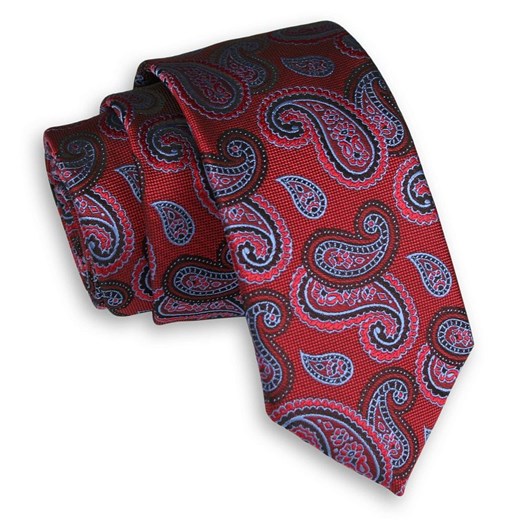Czerwony Elegancki Męski Krawat -ALTIES- 6 cm, Klasyczny, Wzór Paisley, Łezki KRALTS0388 ze sklepu JegoSzafa.pl w kategorii Krawaty - zdjęcie 76521922