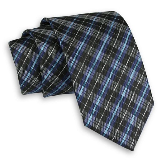 Niebiesko-Czarny Elegancki Męski Krawat -ALTIES- 7 cm, Klasyczny, w Drobną Kratkę KRALTS0383 ze sklepu JegoSzafa.pl w kategorii Krawaty - zdjęcie 76521983
