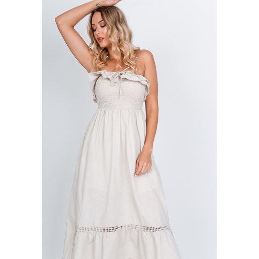 Sukienka biała luźna oversize'owa z dekoltem typu hiszpanka 