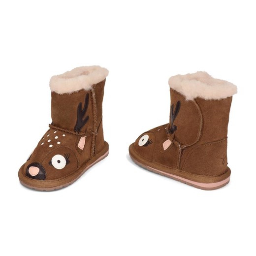Buty zimowe dziecięce Emu Australia brązowe kozaki na rzepy ze skóry 
