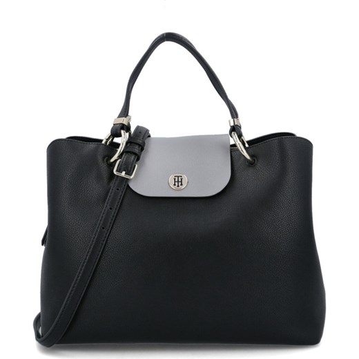 Shopper bag Tommy Hilfiger czarna średniej wielkości elegancka bez dodatków matowa 