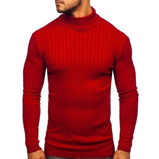 Sweter męski czerwony Denley bez wzorów 
