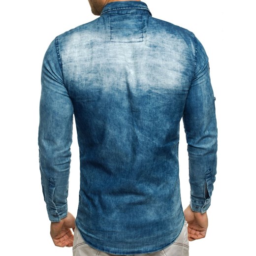 Koszula męska niebieska Ozonee z klasycznym kołnierzykiem 