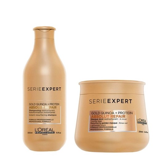 L’Oreal Absolut Repair Gold odbudowujący zestaw do włosów zniszczonych | szampon 300ml, złota maska 250ml  L'Oreal Paris  friser.pl