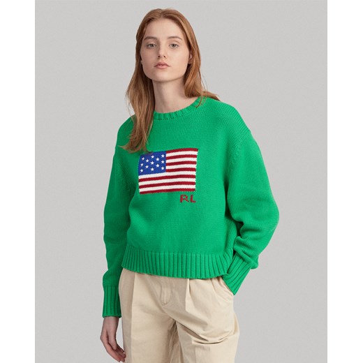 Sweter damski zielony Ralph Lauren z haftem 