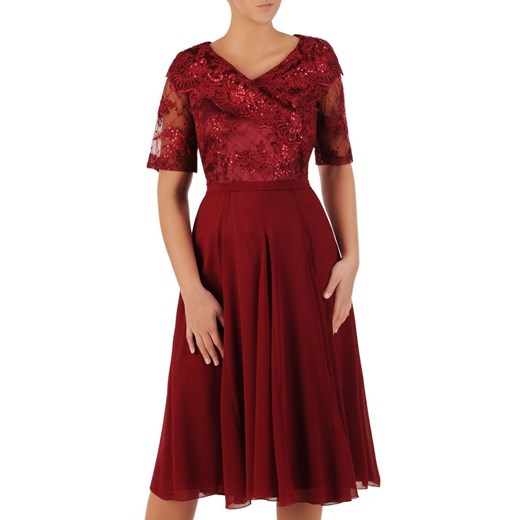 Sukienka czerwona z krótkim rękawem elegancka szyfonowa 