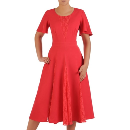 Sukienka z krótkim rękawem rozkloszowana czerwona midi 