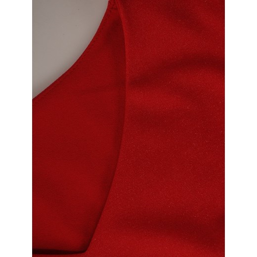 Sukienka Modbis z długim rękawem midi czerwona na spotkanie biznesowe w serek prosta 