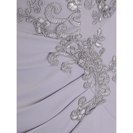 Sukienka Modbis z długim rękawem midi beżowa z okrągłym dekoltem elegancka na wesele 