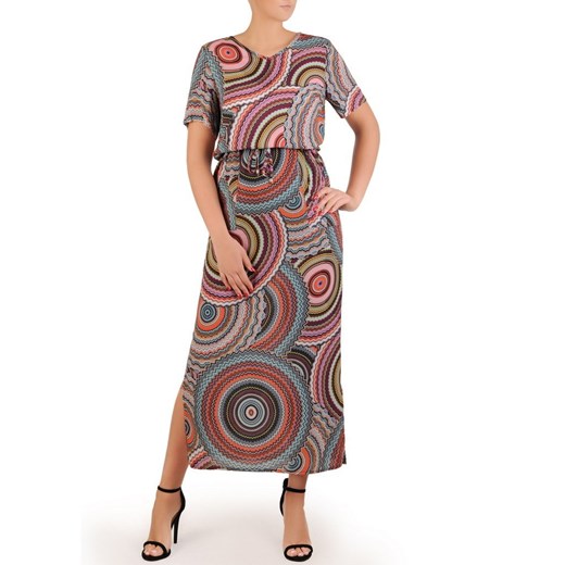 Sukienka w abstrakcyjnym wzorze na spacer casual z okrągłym dekoltem 