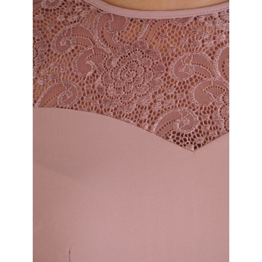 Sukienka Modbis z długimi rękawami różowa z okrągłym dekoltem midi 