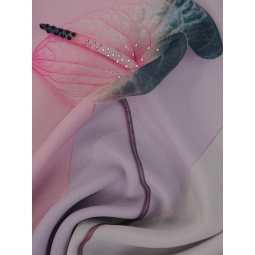 Bluzka damska szara Modbis z okrągłym dekoltem z szyfonu z krótkim rękawem 
