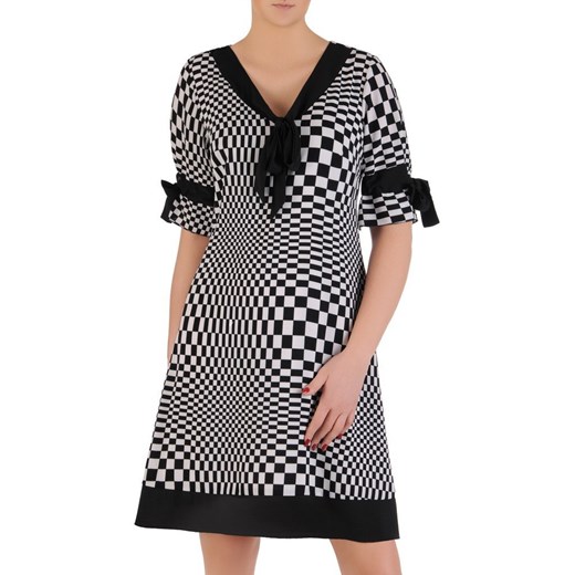 Sukienka oversize szara w geometryczne wzory midi casual na co dzień z krótkim rękawem 