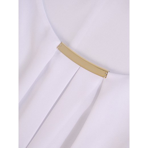 Biała bluzka damska Modbis z okrągłym dekoltem z długim rękawem 