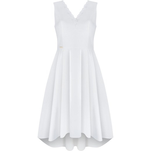 Sukienka Modbis mini na ślub cywilny bez rękawów biała z dekoltem v asymetryczna 