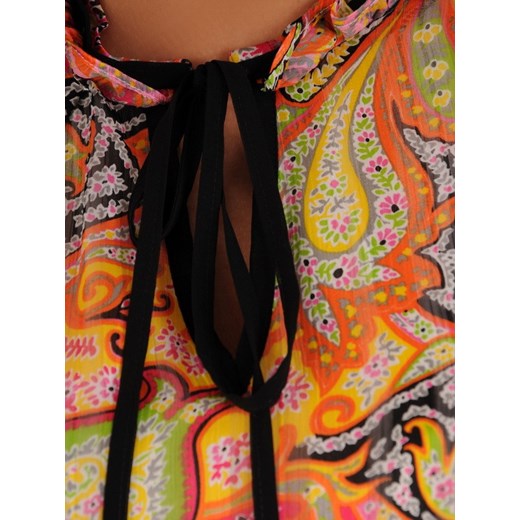 Sukienka Modbis wielokolorowa z długim rękawem w abstrakcyjnym wzorze mini 