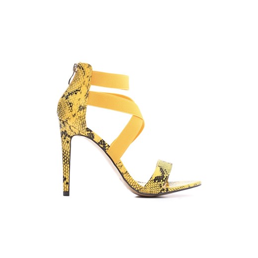 Renee sandały damskie żółte na wysokim obcasie eleganckie w zwierzęcy wzór na szpilce 